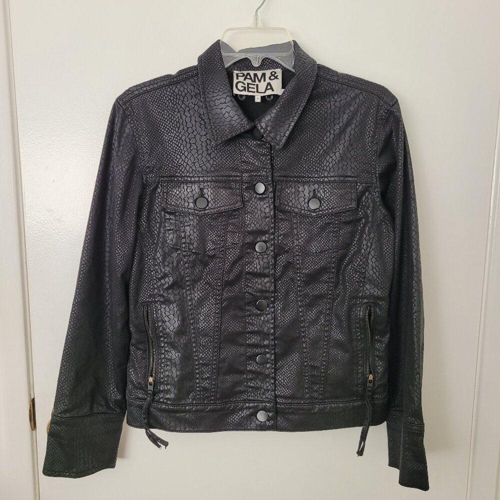 Pam & Gela Black Snakeskin Print Jacket